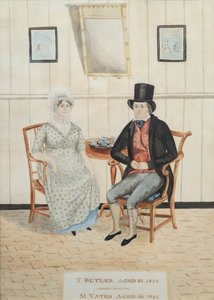 T.バトラーと彼の娘M.イェーツの肖像、1822年頃（紙にトイレ） 作： English School